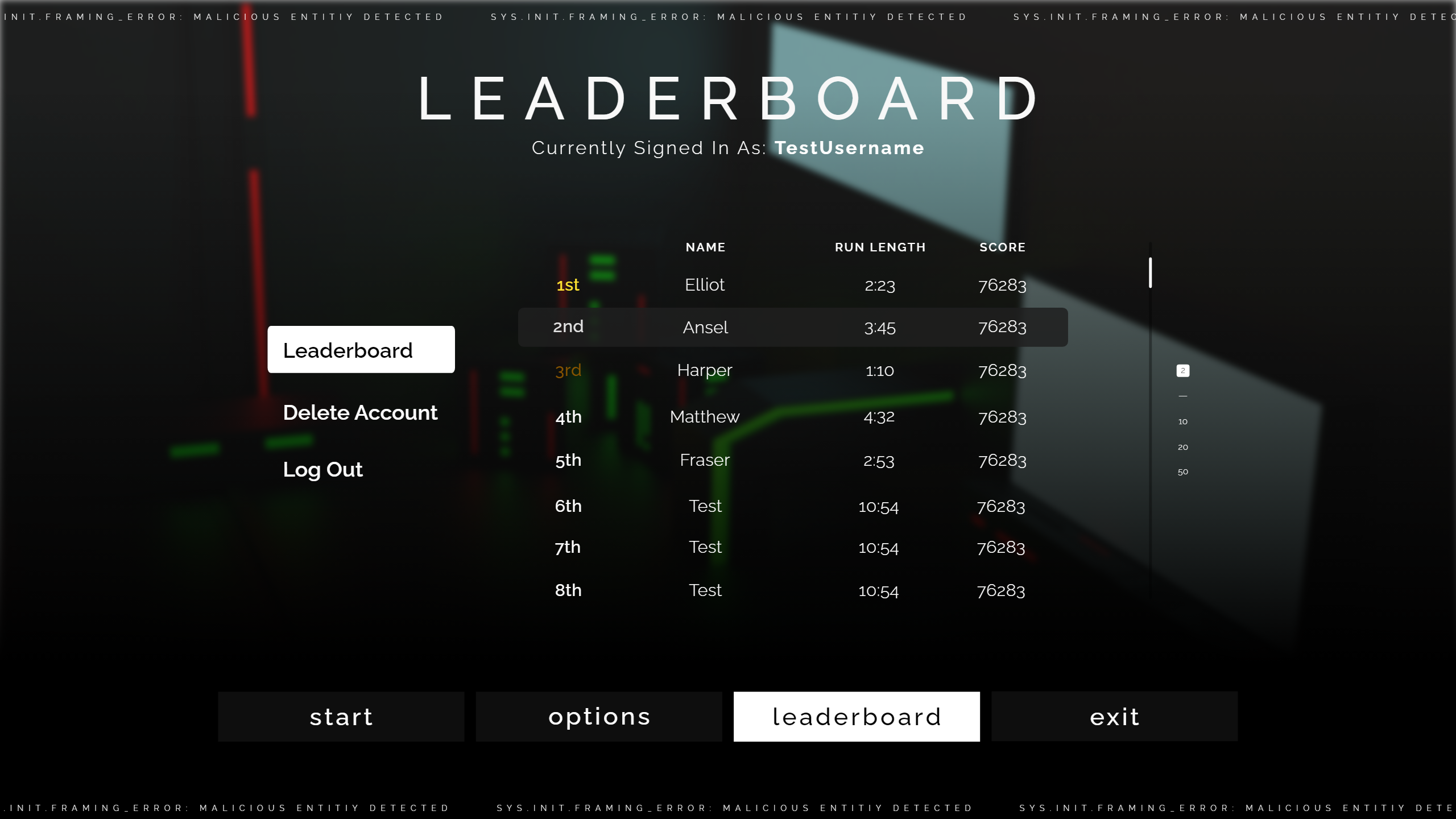 Leaderboard UI Mockup