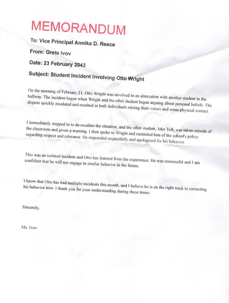 SEIZED DOCUMENT FROM SUMMITPOINT SCHOOL DISTRICT