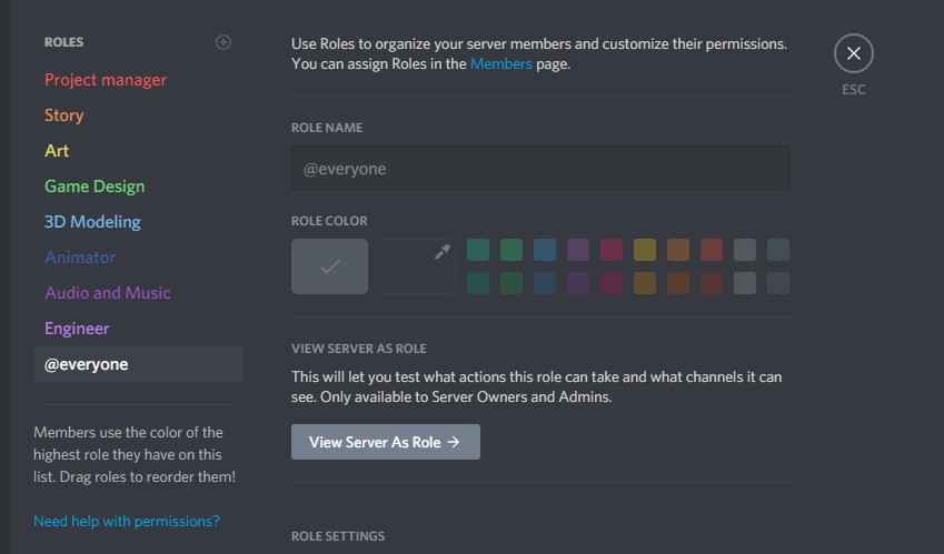 Team Discord Server Role Breakdown
