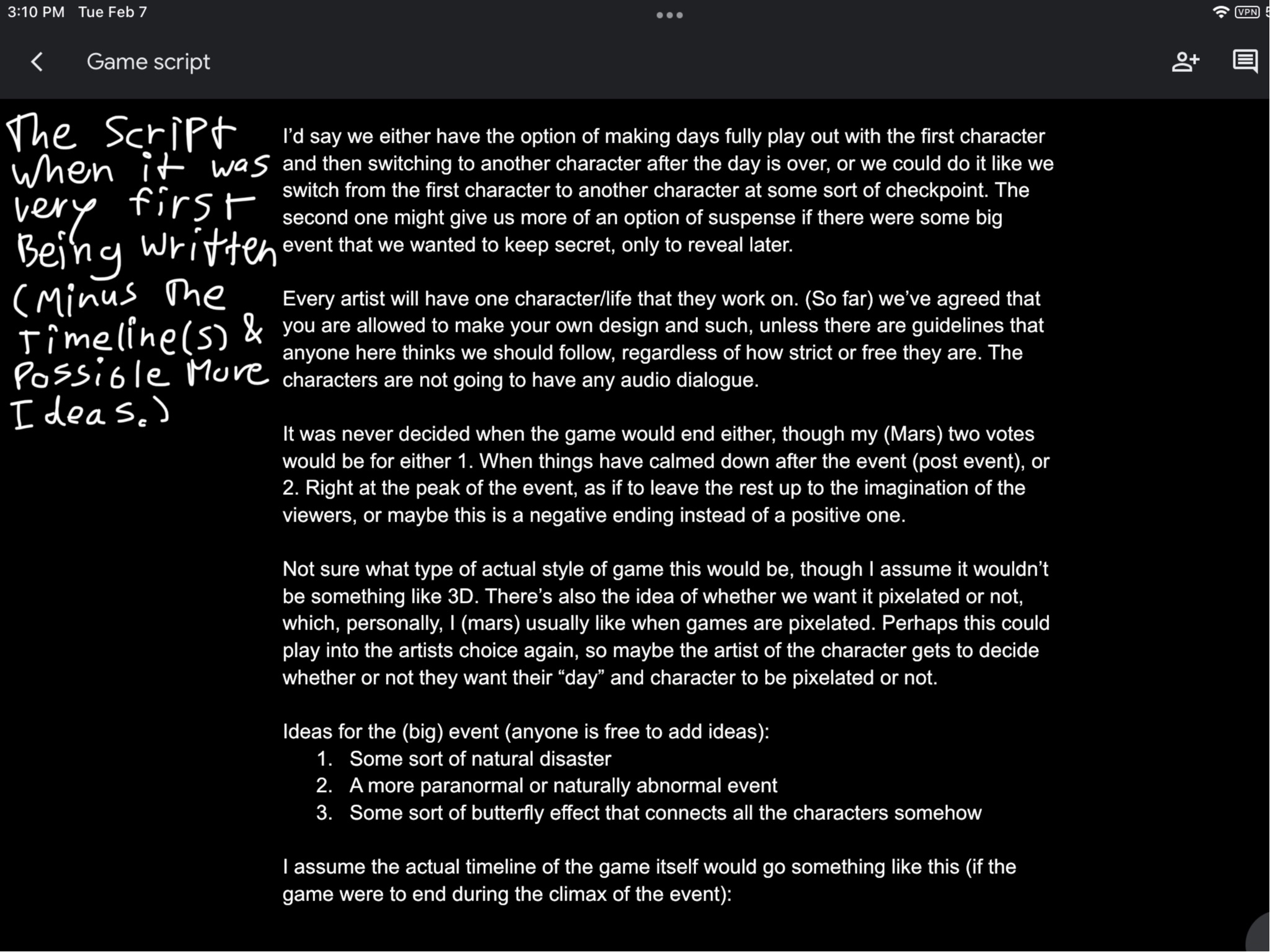 Draft Of The Script And Ideas Document