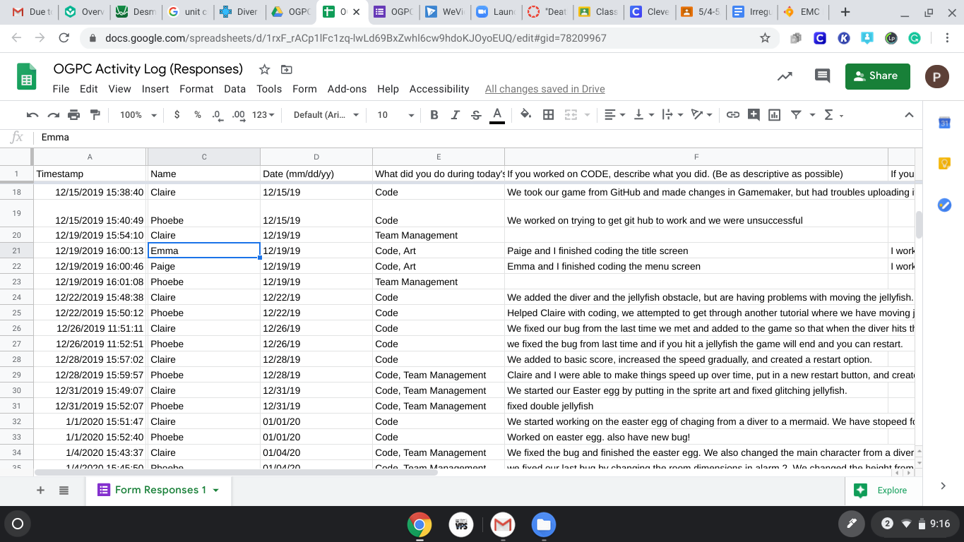 Documenting our game's progress