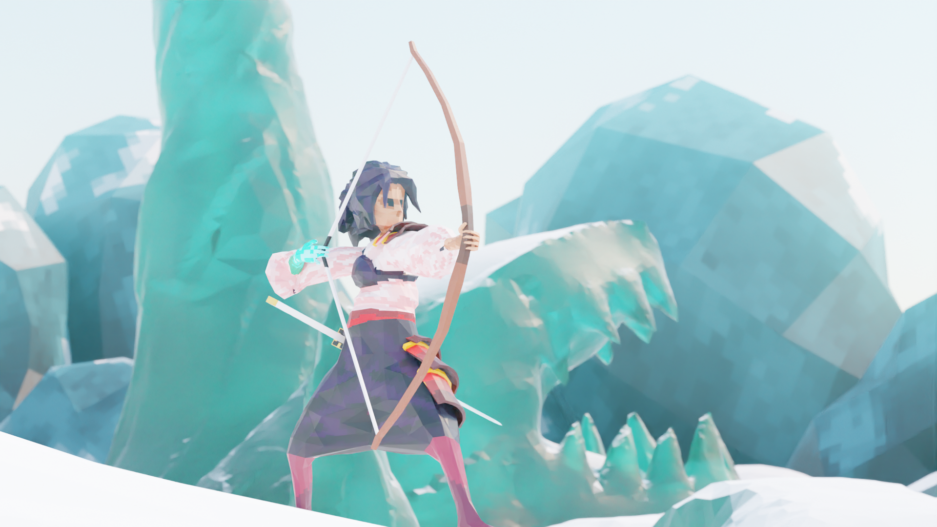 render of main character in ice level scene